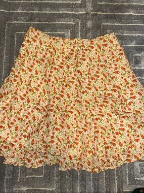 100% silk lining Floral A-Line Skirt in Cream and Orange